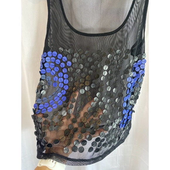 Moda International black Mesh See Through Tank Top leather circles sew on sz M - Picture 3 of 7